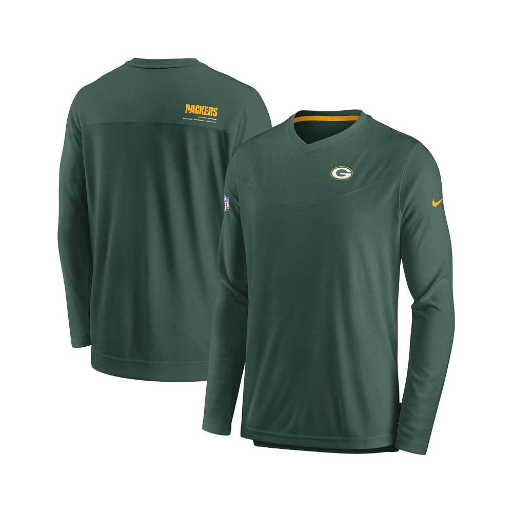 Men's Green Green Bay Packers 2022 Sideline Coach Chevron Lock Up Performance Long Sleeve V-Neck T-shirt商品第1张图片规格展示