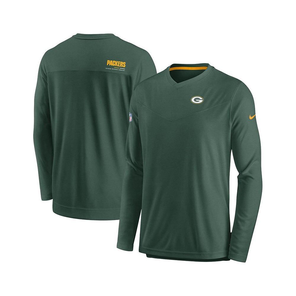 商品NIKE|Men's Green Green Bay Packers 2022 Sideline Coach Chevron Lock Up Performance Long Sleeve V-Neck T-shirt,价格¥448,第1张图片