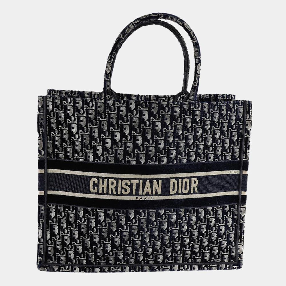 商品[二手商品] Dior|Dior Blue Oblique Velvet Large Book Tote Bag,价格¥23945,第1张图片