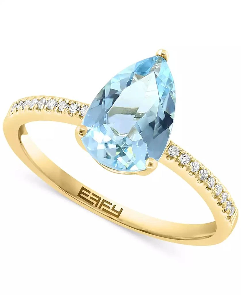 商品Effy|EFFY® Aquamarine (1-1/2 ct. t.w.) & Diamond (1/20 ct. t.w.) Pear Ring in 14k Gold,价格¥6021,第1张图片