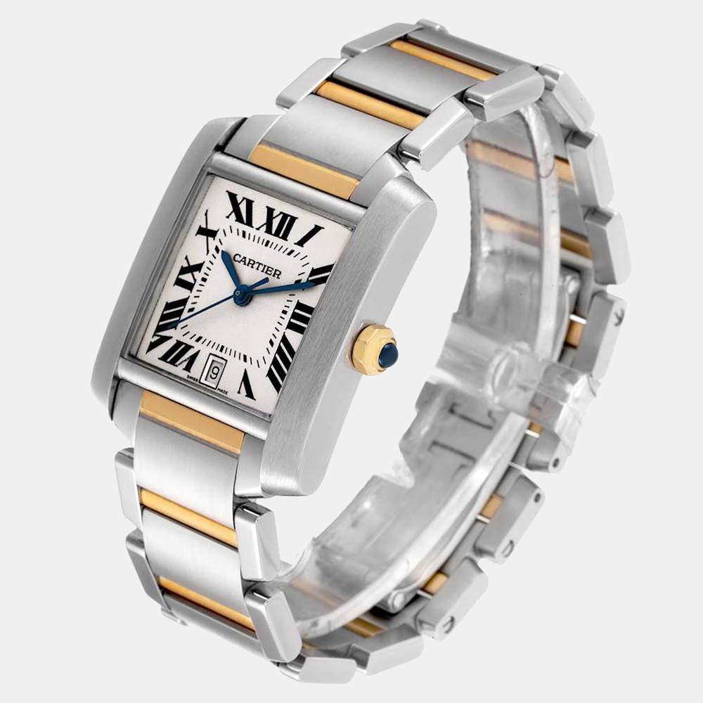 Cartier Silver 18k Yellow Gold And Stainless Steel Tank Francaise W51005Q4 Automatic Men's Wristwatch 28 mm商品第3张图片规格展示