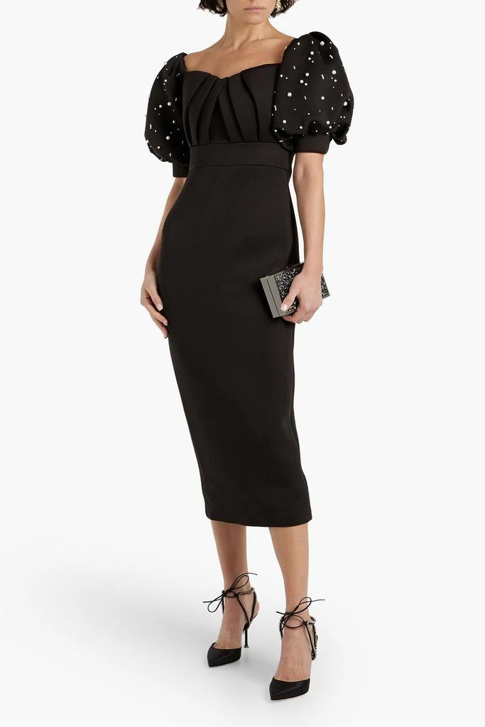 商品Badgley Mischka|Off-the-shoulder embellished scuba midi dress,价格¥2108,第2张图片详细描述