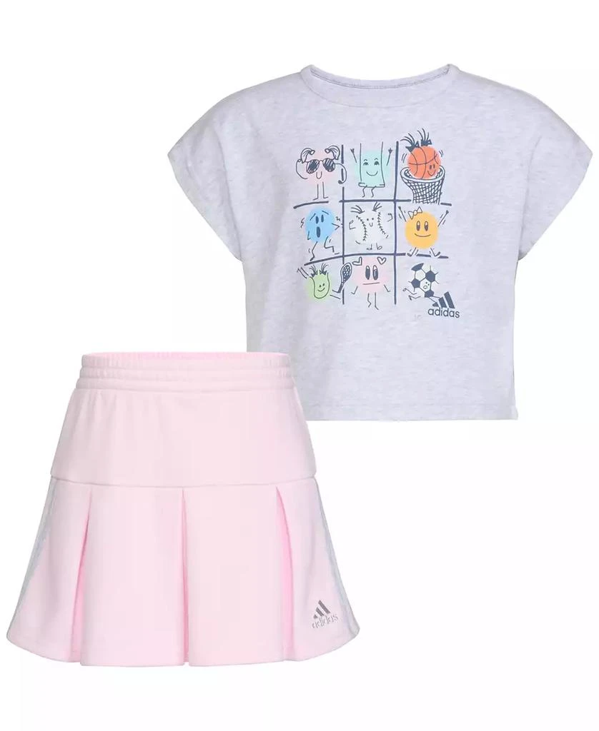 商品Adidas|Little & Toddler Girls Short Sleeve Box Heather Top & Skort, 2 Piece Set,价格¥130,第3张图片详细描述