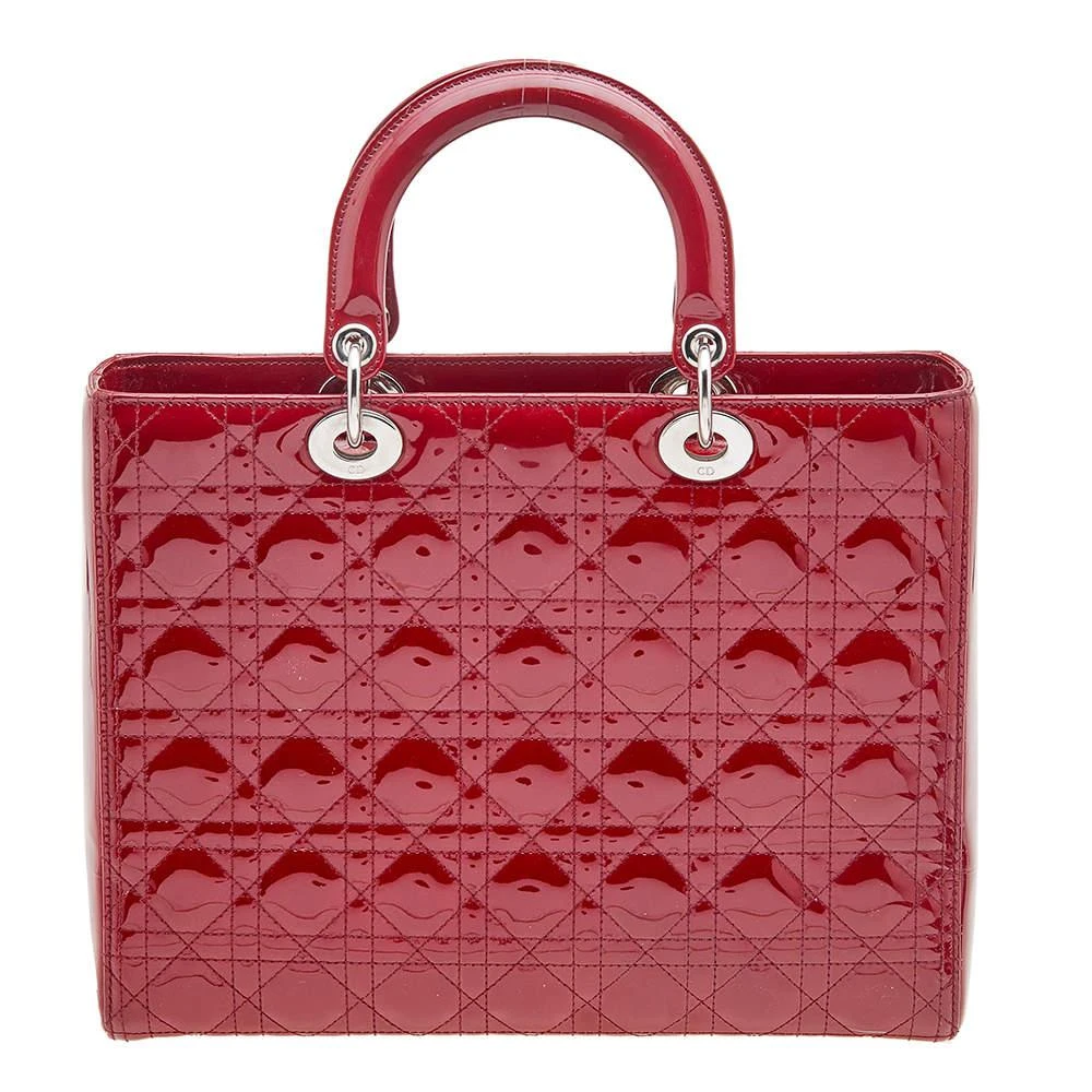 商品[二手商品] Dior|Dior Red Cannage Patent Leather Large Lady Dior Tote,价格¥14218,第4张图片详细描述