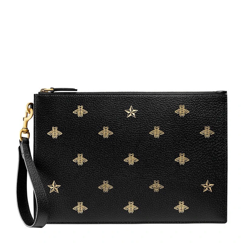 商品[国内直发] Gucci|GUCCI古驰 男士牛黑色蜜蜂星星图案皮革手拿包 495066-DJ2KT-8474,价格¥7382,第1张图片