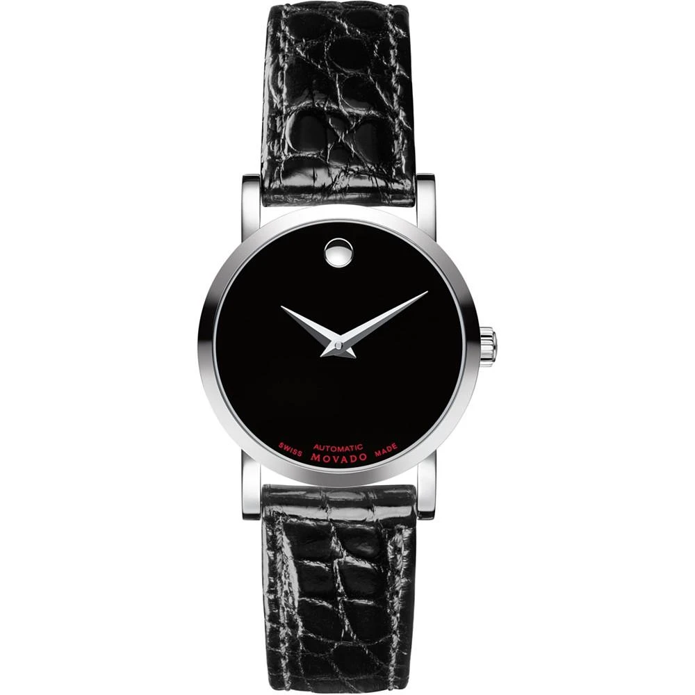 商品Movado|Women's Swiss Automatic Red Label Black Leather Strap Watch 26mm,价格¥11129,第1张图片