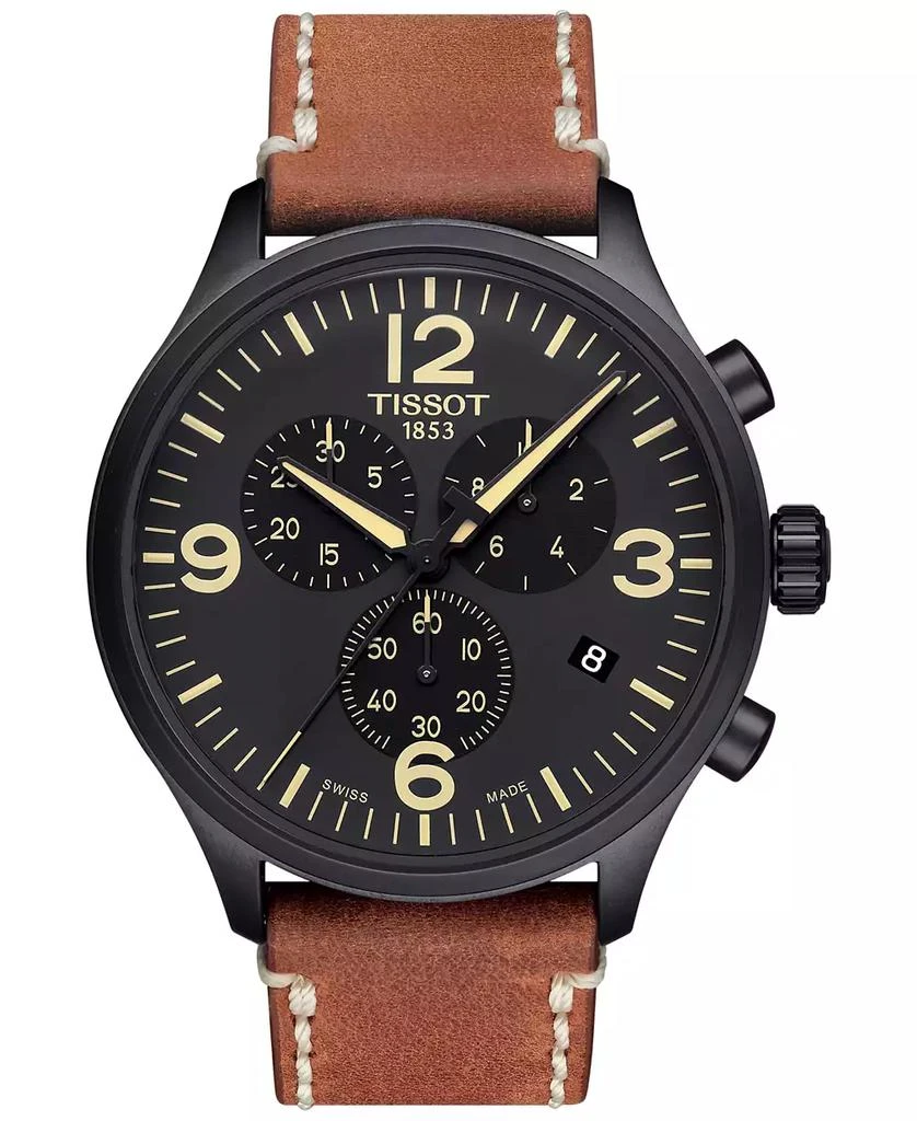 商品Tissot|Men's Swiss Chrono XL Brown Leather Strap Watch 45mm,价格¥2956,第1张图片