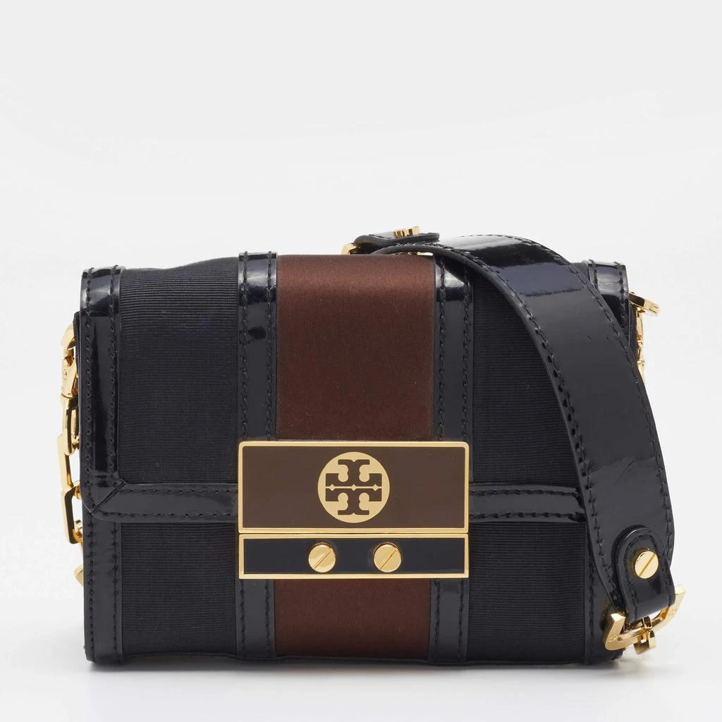 商品[二手商品] Tory Burch|Tory Burch Black/Brown Canvas And Leather Chain Clutch,价格¥1199,第1张图片