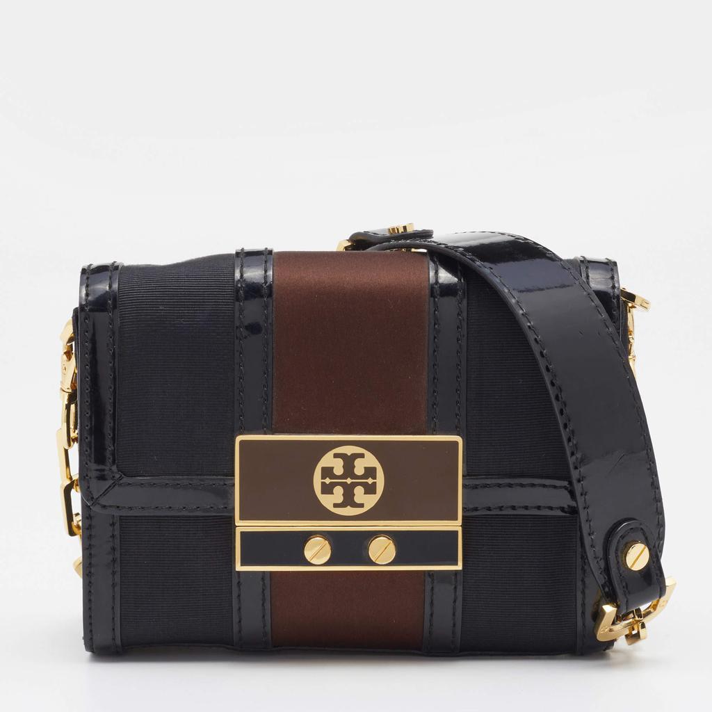 商品[二手商品] Tory Burch|Tory Burch Black/Brown Canvas And Leather Chain Clutch,价格¥1529,第1张图片