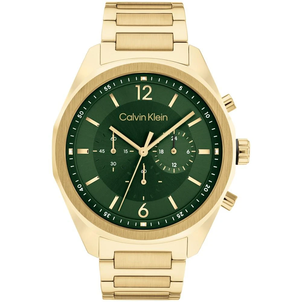 商品Calvin Klein|Men's Multifunction Gold-Tone Stainless Steel Bracelet Watch 45mm,价格¥1733,第1张图片