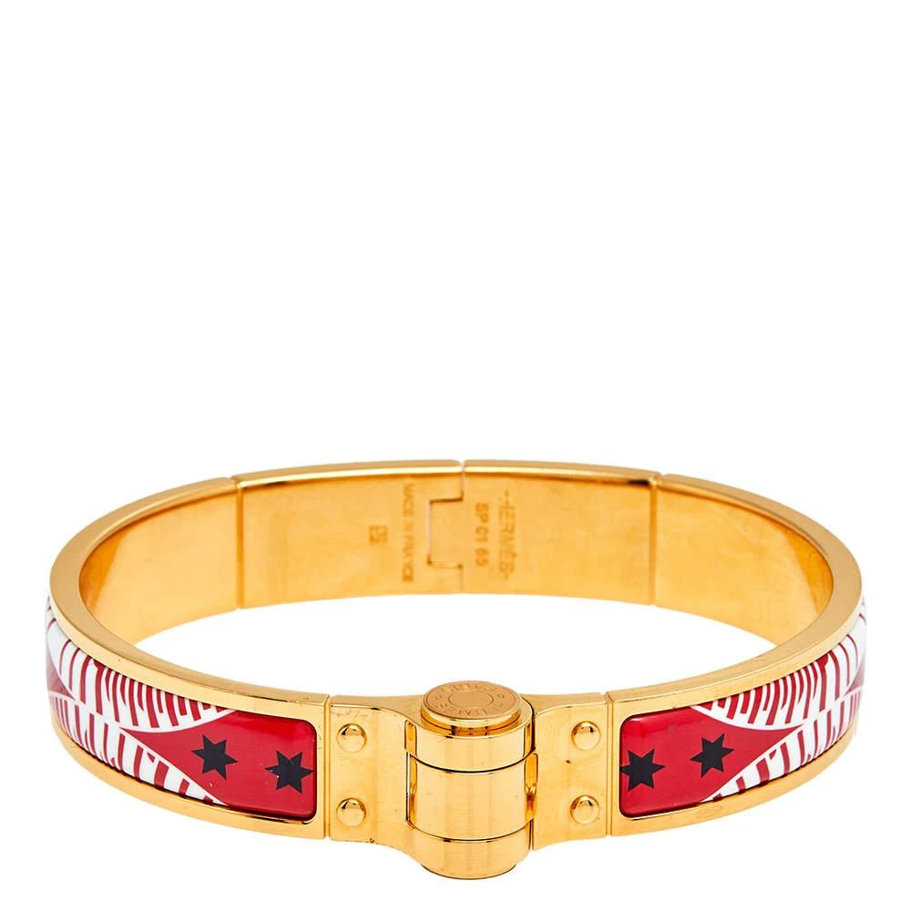 商品[二手商品] Hermes|Hermes Red Eperon D'or Bandana Rouge Enamel Gold Plated Hinged Bracelet,价格¥2603,第1张图片
