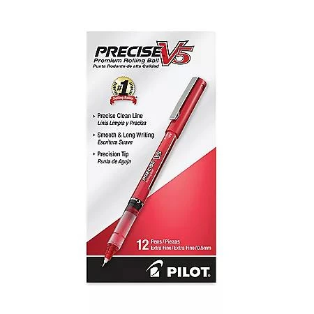 商品Pilot|Pilot Precise V5 Roller Ball Precision Point Stick Pens, Extra-Fine, Red, 12 ct.,价格¥122,第2张图片详细描述