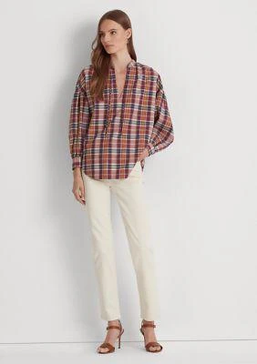 商品Ralph Lauren|Ralph Lauren Cotton Madras Tie Neck Blouse,价格¥873,第4张图片详细描述