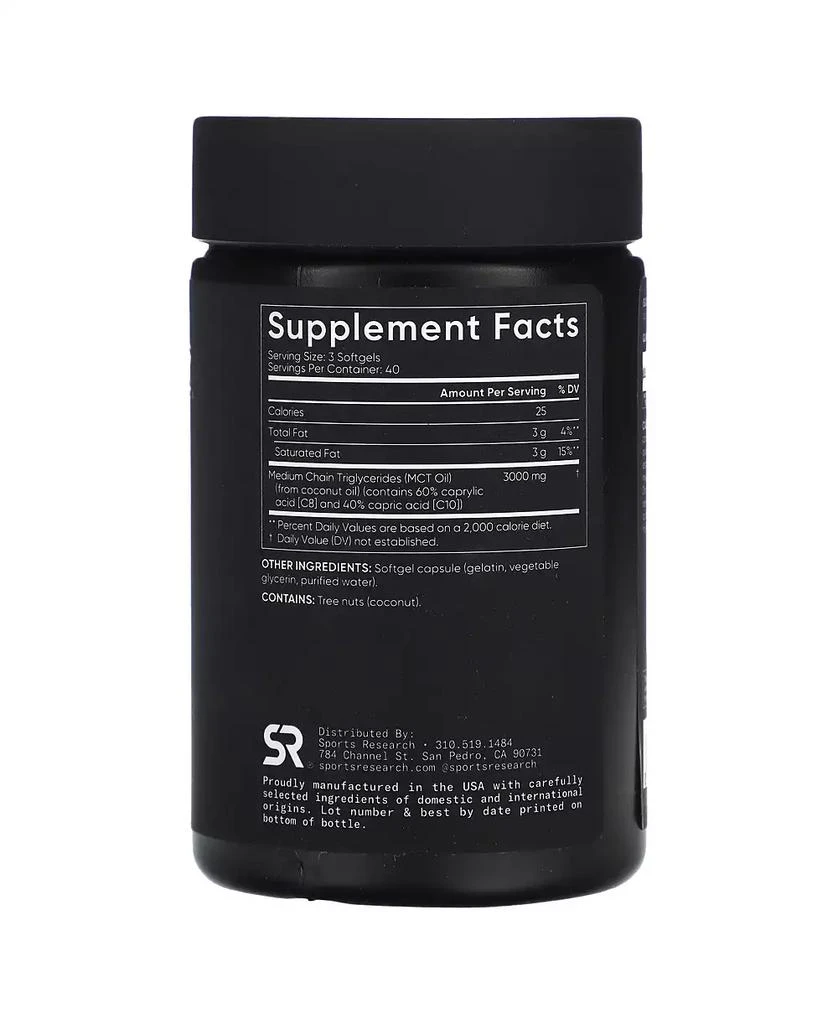 商品Sports Research|MCT Oil 3 000 mg 120 Softgels (1 - 000 mg per Softgel),价格¥164,第2张图片详细描述