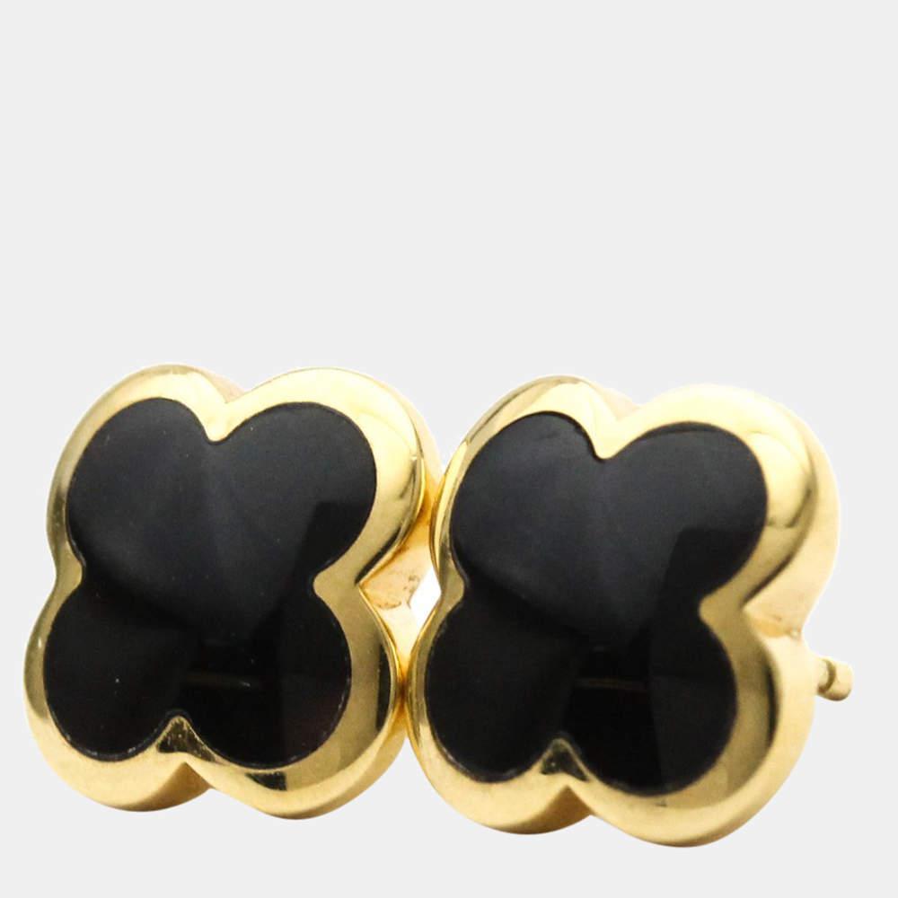 Van Cleef & Arpels Pure Alhambra 18K Yellow Gold Onyx Earrings商品第2张图片规格展示