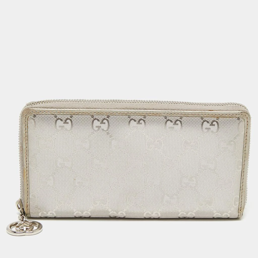 商品[二手商品] Gucci|Gucci Metallic Silver GG Imprime Canvas Zip Around Wallet,价格¥1413,第1张图片