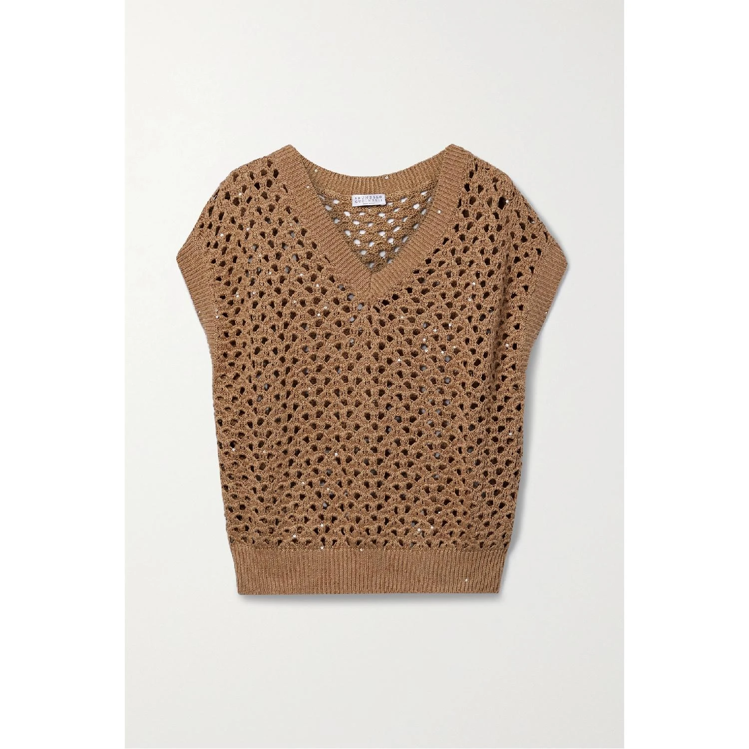 包邮包税【预售7天发货】 BRUNELLO CUCINELLI 24春夏 女士 马甲 Dazzling Net 带缀饰镂空棉亚麻真丝混纺马甲 1647597303765901 M70572212C1917  商品