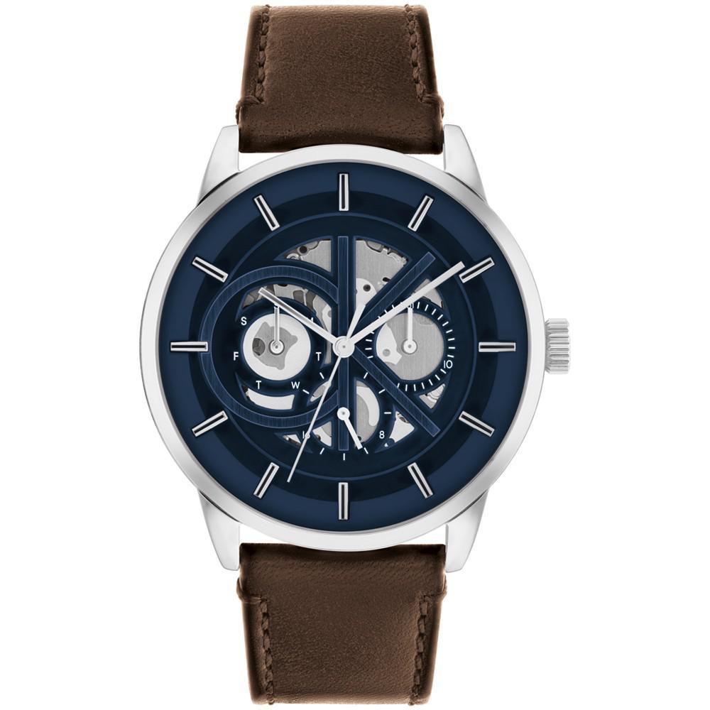 商品Calvin Klein|Men's Brown Leather Strap Watch 43mm,价格¥884,第1张图片