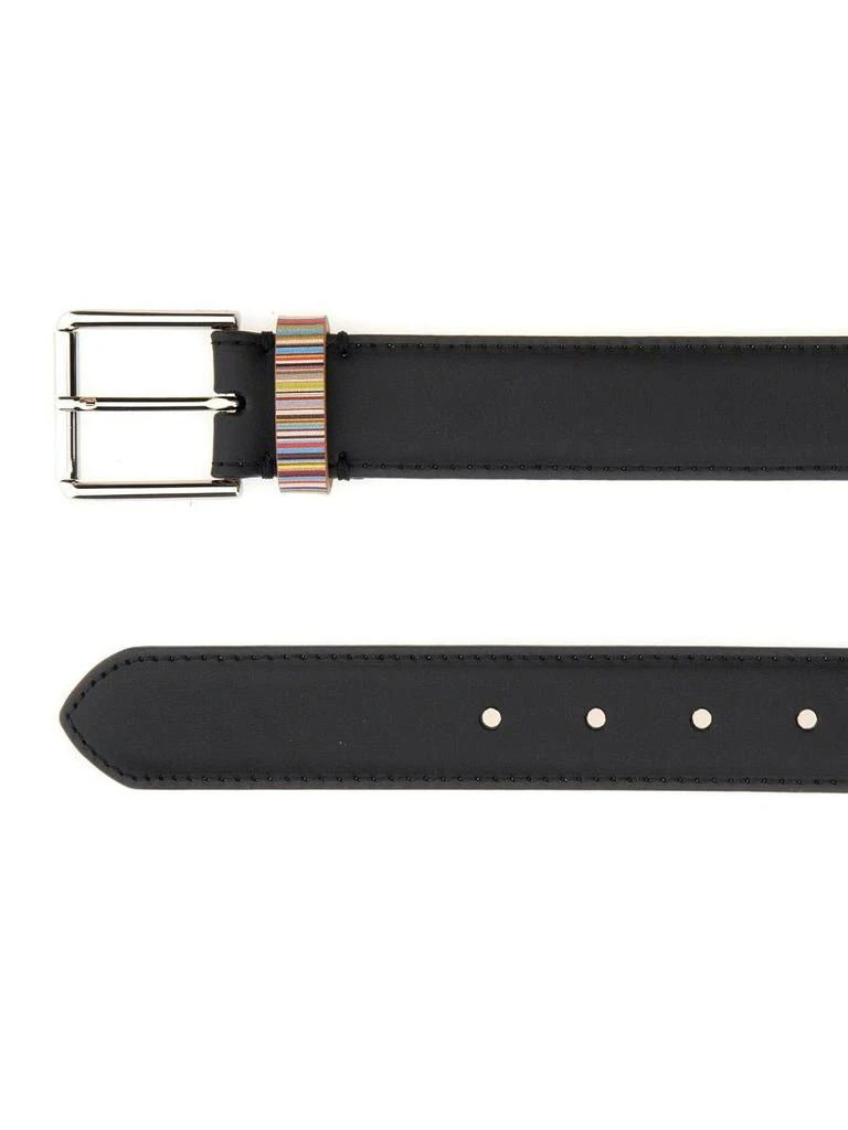 商品Paul Smith|Paul Smith Black Leather Signature Stripe Belt in Black,价格¥749,第3张图片详细描述