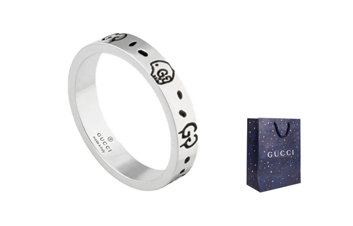 商品[国内直发] Gucci|古驰 小精灵戒指0.4cm宽 银色情侣 礼袋 925银 戒指 男女同款情侣款,价格¥1988,第3张图片详细描述