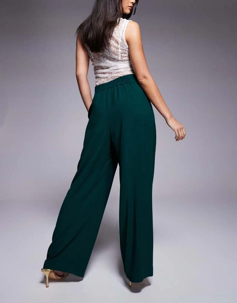 商品River Island|River Island pleated wide leg trouser in dark green,价格¥336,第2张图片详细描述