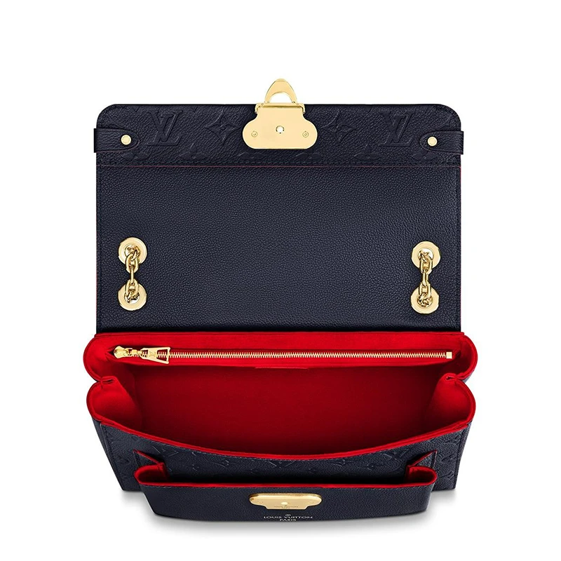 预售10天 Louis Vuitton/路易威登 22春夏新款Vavin系列 女士小号海军蓝老花压花牛皮革红色细节饰边金扣金链翻盖开合单肩斜挎链条包M52271 商品