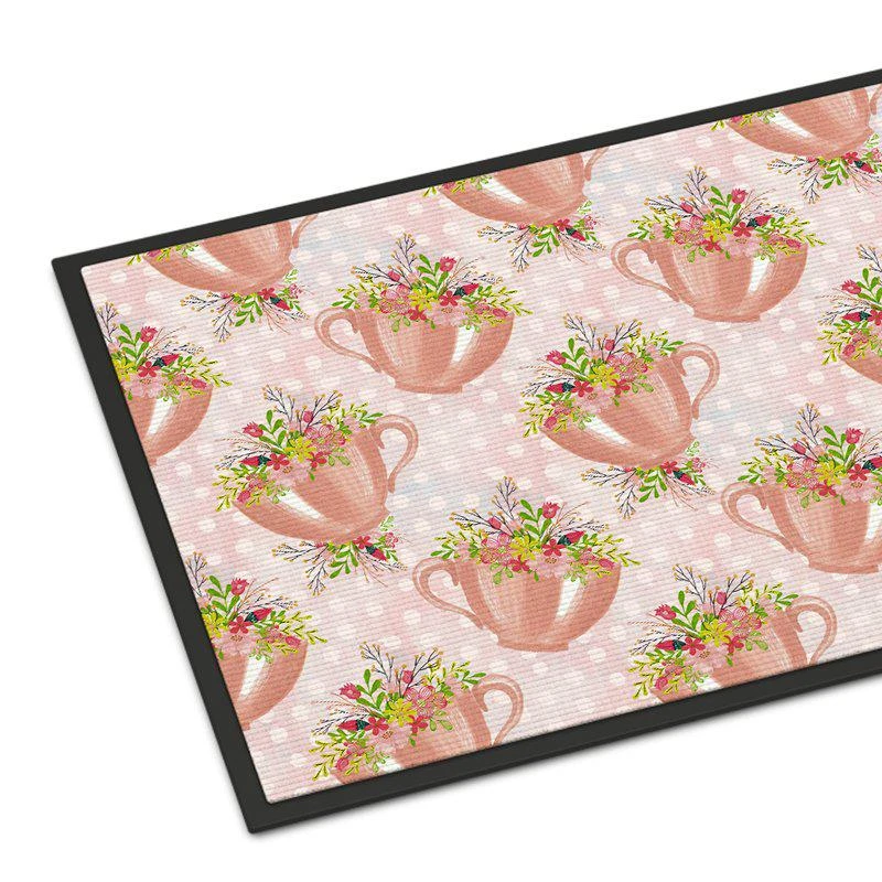 商品Caroline's Treasures|24 in x 36 in Tea Cup and Flowers Pink Door Mat Indoor/Outdoor,价格¥307,第1张图片