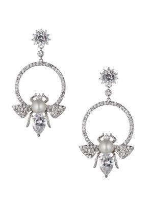 商品Eye Candy LA|Luxe Silvertone, Faux Pearl & Crystal Glam Bee Drop Earrings,价格¥310,第1张图片
