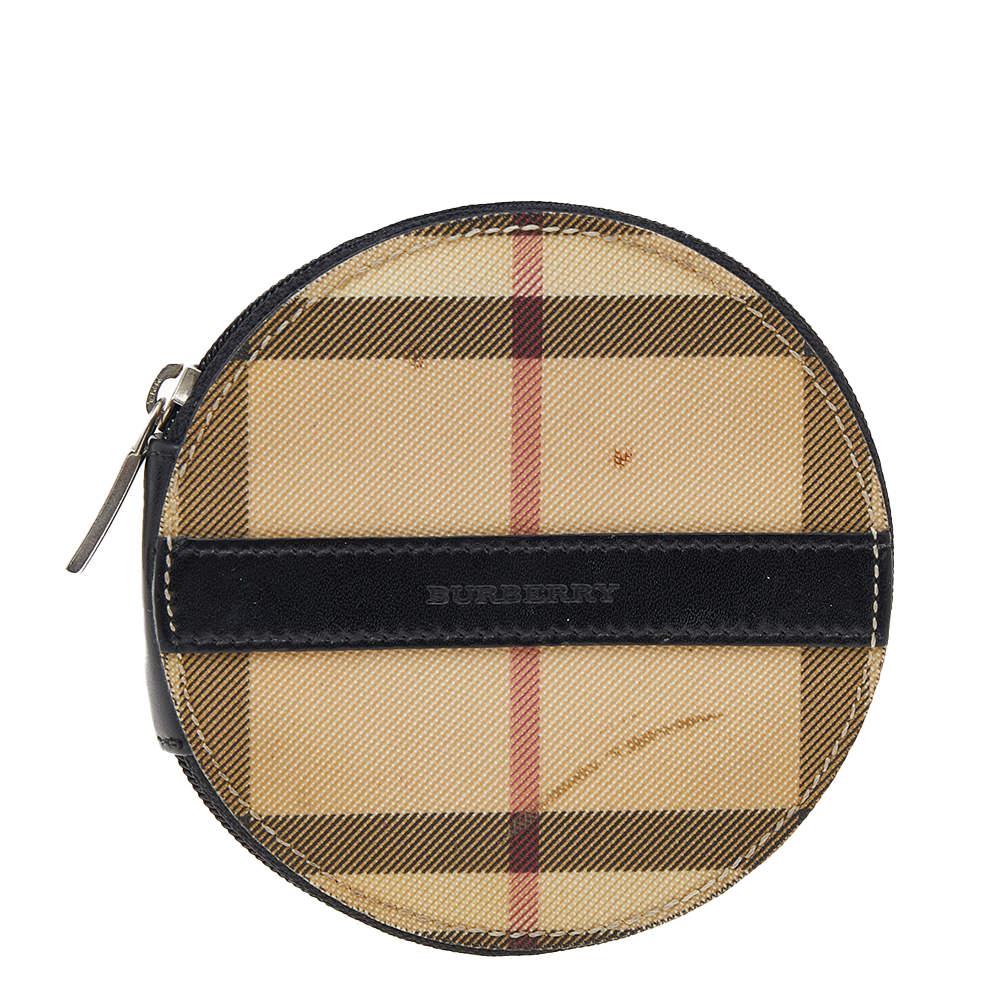 Burberry Beige-Black House Check PVC And Leather Round Coin Pouch商品第1张图片规格展示