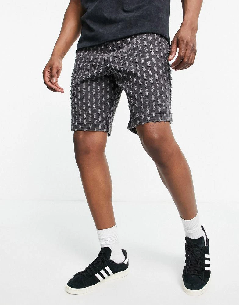 商品Jaded London|Jaded London skater fit shorts in black textured denim,价格¥210,第4张图片详细描述