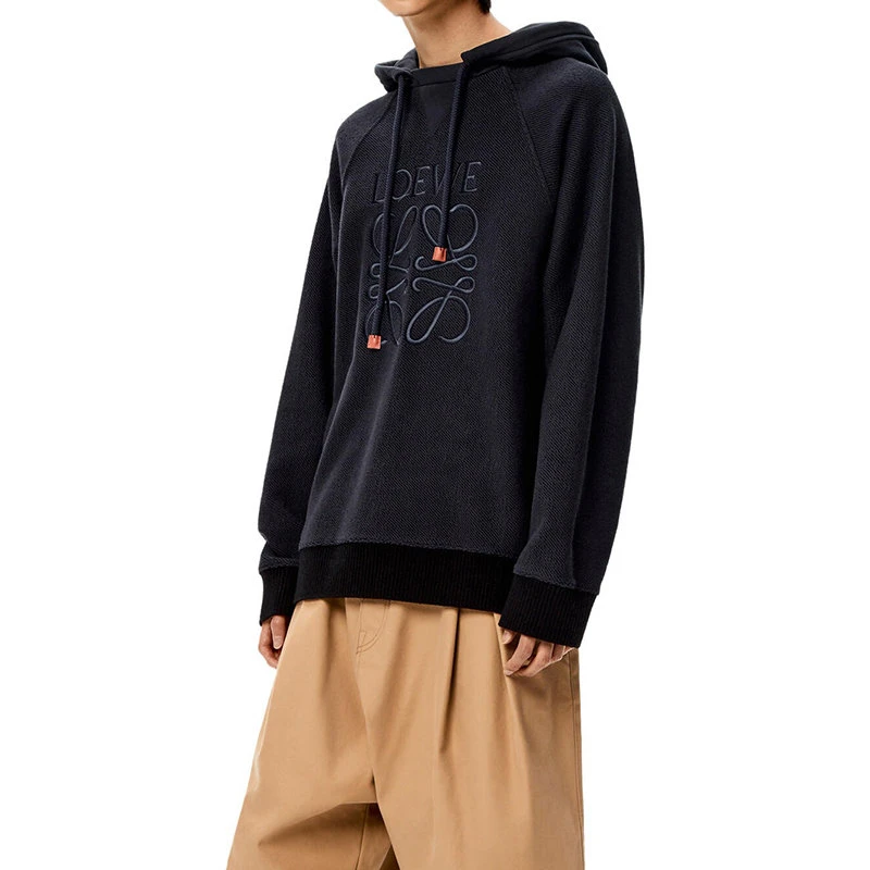 商品Loewe|【预售3-7天】LOEWE/罗意威 22年早春新款 男士深蓝色棉质反绒Logo Anagram刺绣连帽衫卫衣H526Y25X03-9602,价格¥6251,第5张图片详细描述