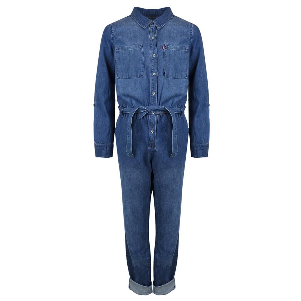 商品Levi's|Blue Denim Tie Waist Jumpsuit,价格¥308,第1张图片