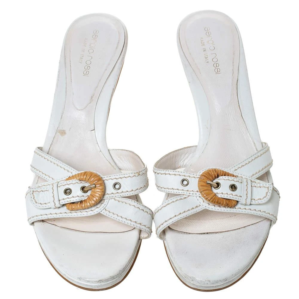 商品[二手商品] Sergio Rossi|Sergio Rossi White Leather Buckle Detail Platform Slide Sandals Size 39.5,价格¥1116,第3张图片详细描述