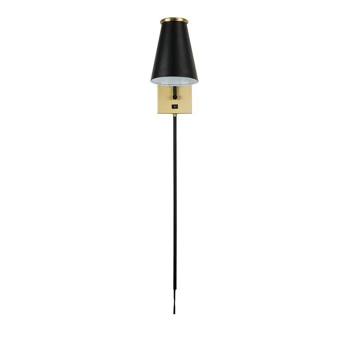 商品JAlexander|Modern 13" Matte Black Plug In Wall Sconce with Antique Brass Accents and Cord Covers,价格¥657,第4张图片详细描述