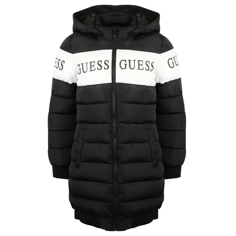 商品GUESS|Black Long Hooded Puffer Coat,价格¥585,第1张图片