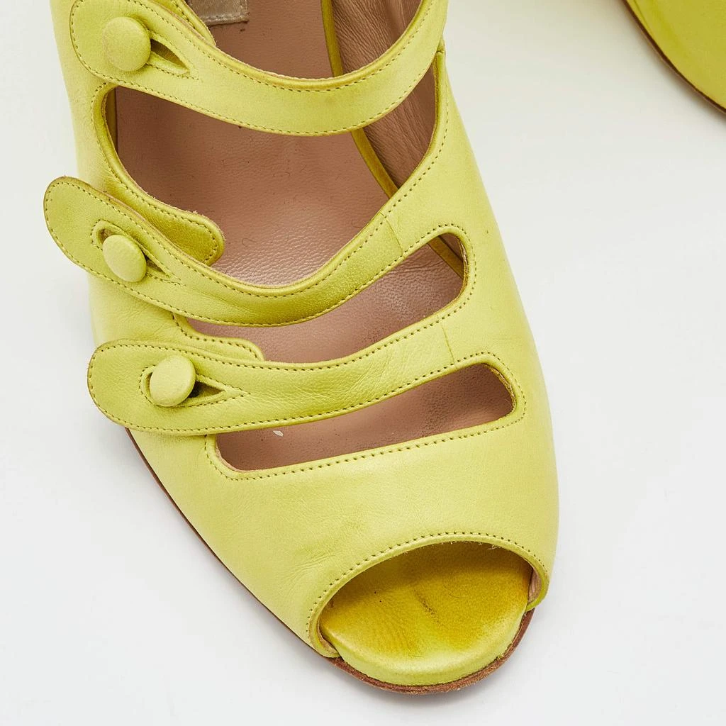 Oscar de la Renta Yellow Leather Caged Ankle Length Wedge Sandals Size 37.5 商品