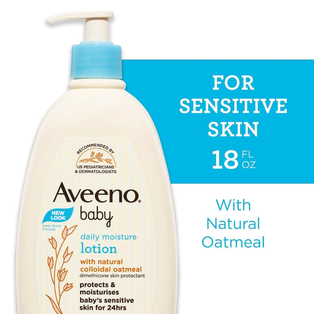 商品Aveeno|Aveeno Baby Daily Moisture Moisturizing Lotion for Delicate Skin with Natural Colloidal Oatmeal & Dimethicone, Hypoallergenic, Fragrance-, Phthalate- & Paraben-Free, 18 fl. oz (Package May Vary),价格¥217,第2张图片详细描述