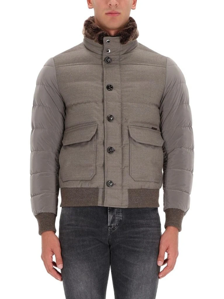 商品MOORER|Padded Grey Jacket With High Faux Fur Collar And Quilted Design,价格¥15038,第1张图片