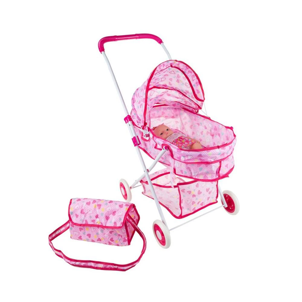 商品Trademark Global|Hey Play Deluxe Toy Pram For 18” Baby Dolls - Foldable, Carriage With Diaper Bag, Storage Basket And Canopy For Little Girls, Boys And Kids,价格¥477,第1张图片