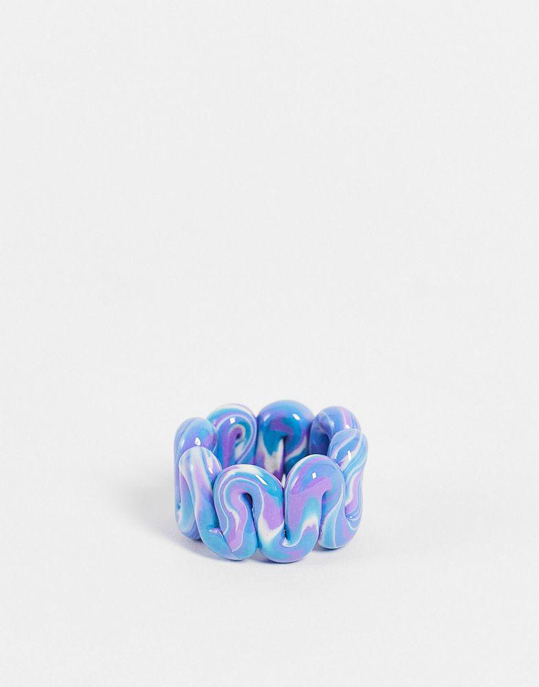 ASOS DESIGN ring in plastic chubby swiggle design in lilac and blue marble商品第1张图片规格展示