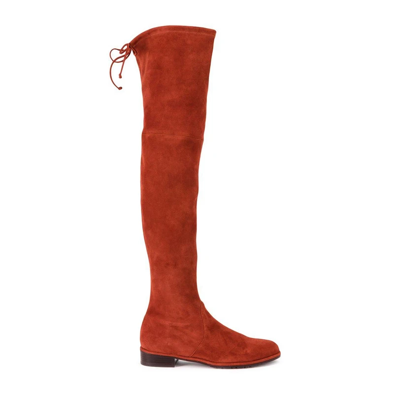 商品Stuart Weitzman|STUART WEITZMAN 女士橘红色麂皮绒过膝系带长靴 LOWLAND-SUS-BURNTSIENA,价格¥3700,第1张图片