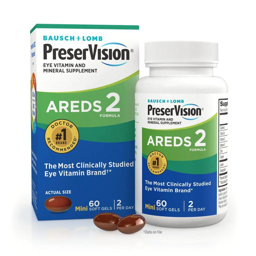 商品PreserVision|PreserVision AREDS 2 Eye Vitamin & Mineral Supplement, Contains Lutein, Vitamin C, Zeaxanthin, Zinc & Vitamin E, 60 Minigels (Packaging May Vary),价格¥167,第1张图片