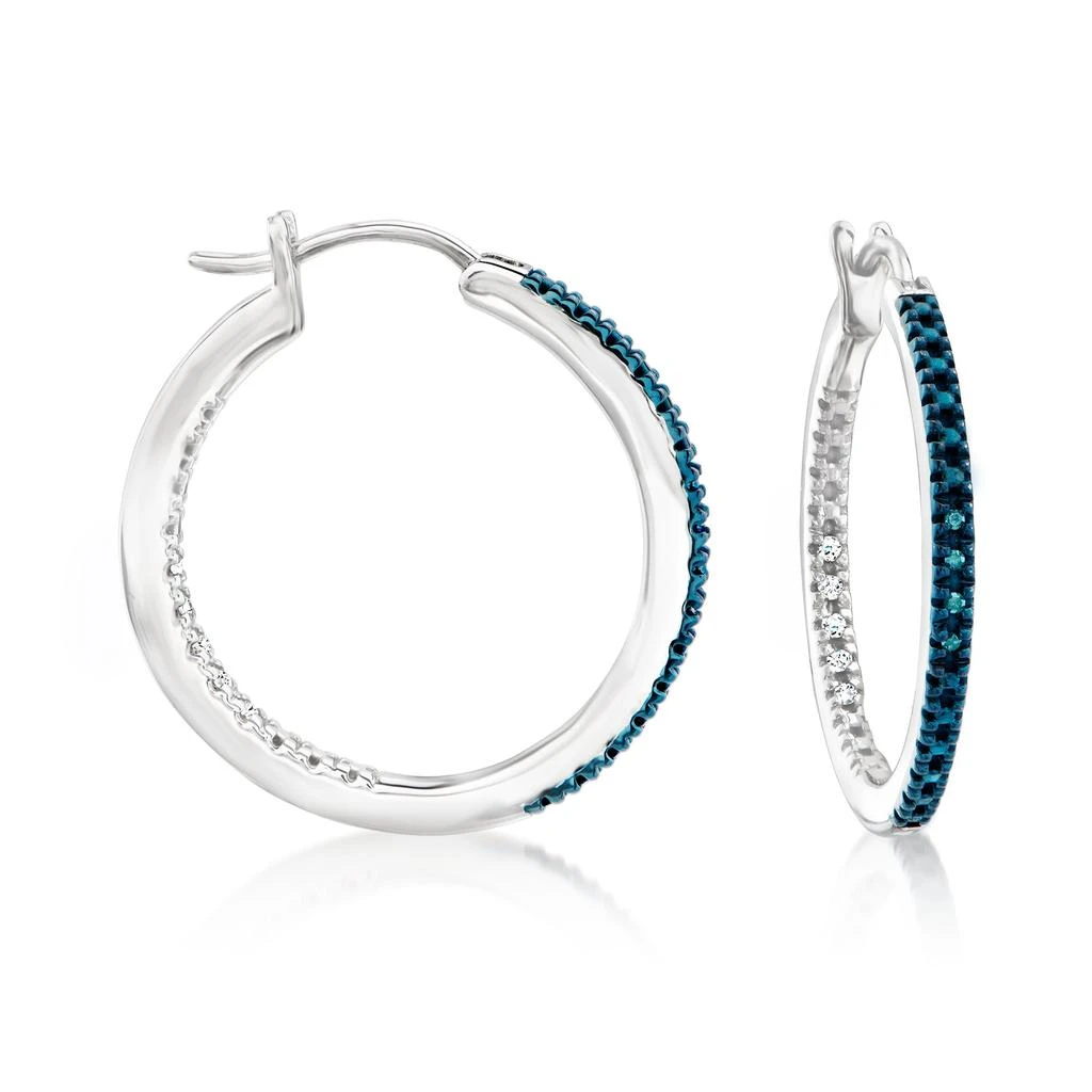 商品Ross-Simons|Ross-Simons White and Blue Diamond Inside-Outside Hoop Earrings in Sterling Silver,价格¥783,第1张图片