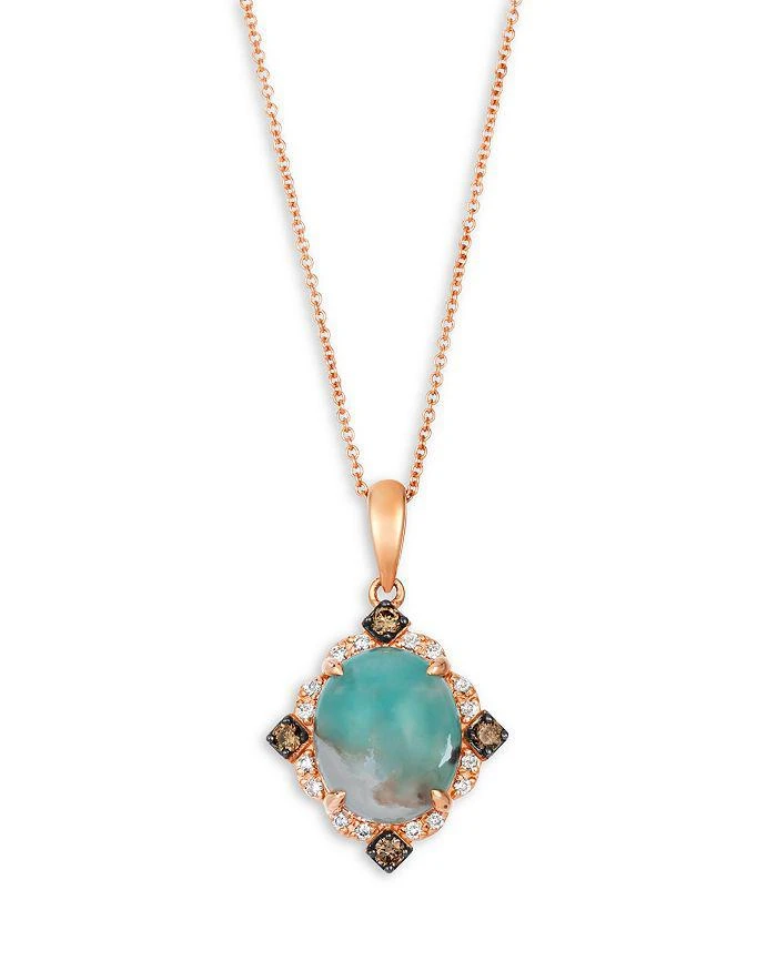 商品Bloomingdale's|Aquaprase & White and Brown Diamond Halo Pendant Necklace in 14K Rose Gold, 20",价格¥9749,第1张图片详细描述