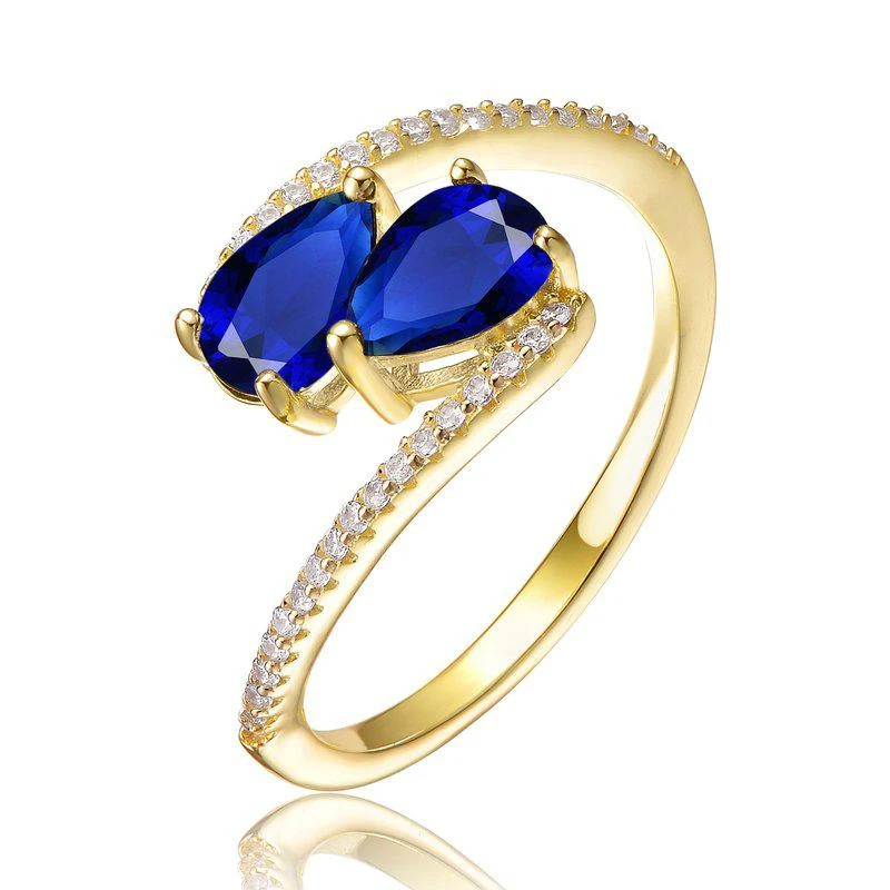 商品Genevive|Genevive Sterling Silver 14K Gold Plated and Sapphire Cubic Zirconia Bypass Engagement Ring,价格¥415,第1张图片