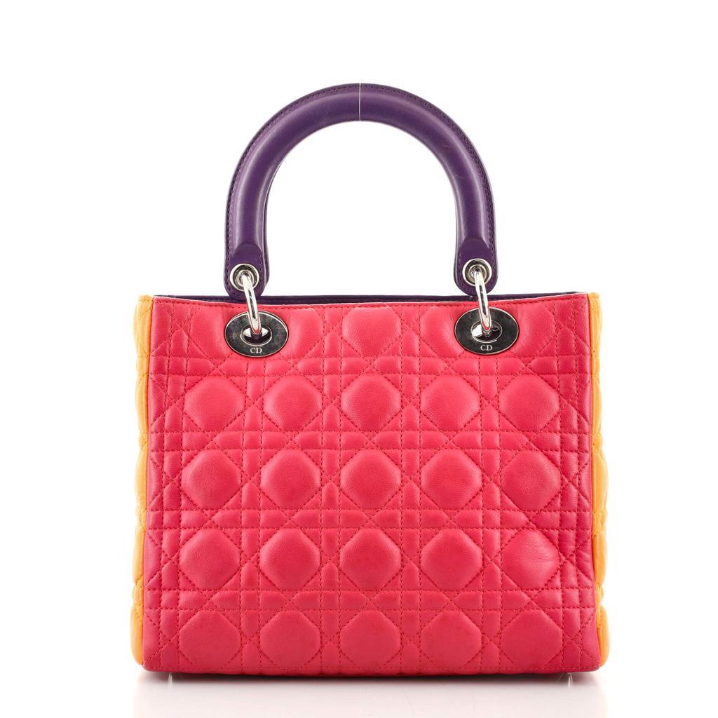 商品[二手商品] Dior|Christian Dior Tricolor Lady Dior Bag Cannage Quilt Grained Lambskin Medium,价格¥33743,第4张图片详细描述