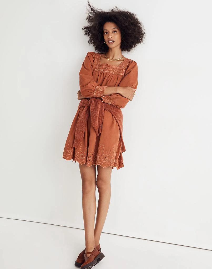 商品Madewell|Petite Embroidered Corduroy Square-Neck Mini Dress,价格¥394,第1张图片