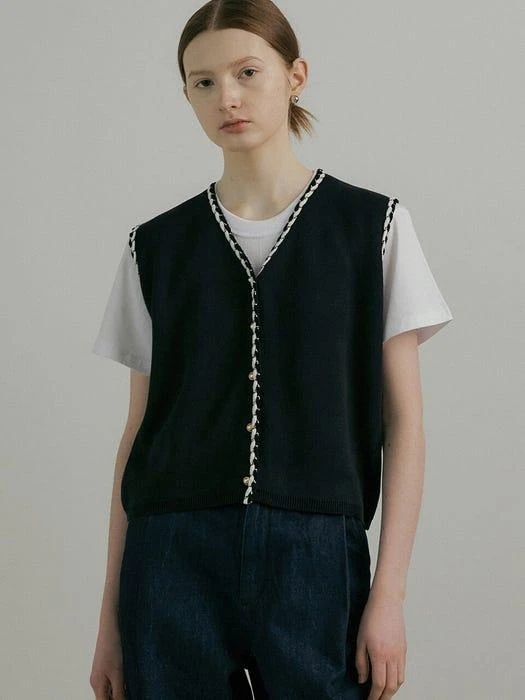 商品OURCOMOS|Comos 804 Tweed Knit Vest (Black),价格¥462,第3张图片详细描述