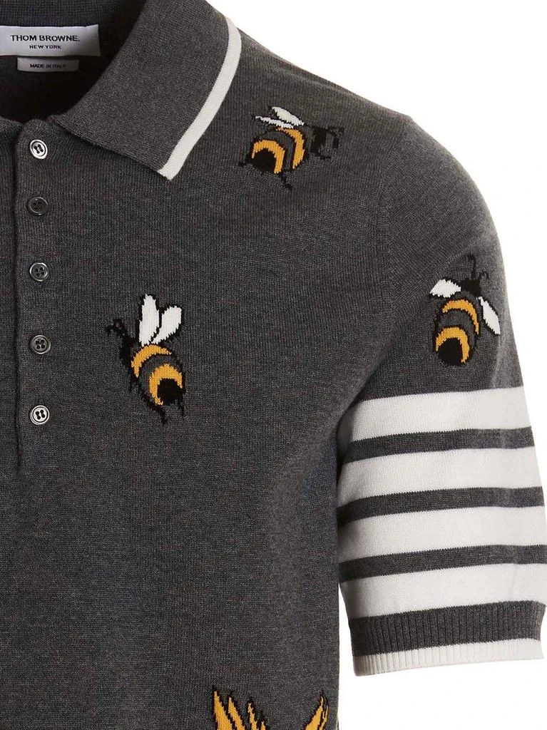 商品Thom Browne|Thom Browne 4-Bar Birds Bee Intarsia-Knitted Polo Shirt,价格¥5718,第4张图片详细描述