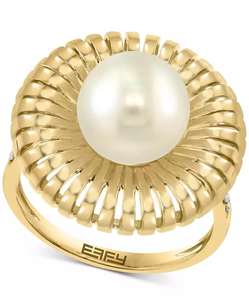 商品Effy|EFFY® Freshwater Pearl (12mm) & Diamond (1/20 ct. t.w.) Sunray Statement Ring in 14k Gold,价格¥5706,第1张图片